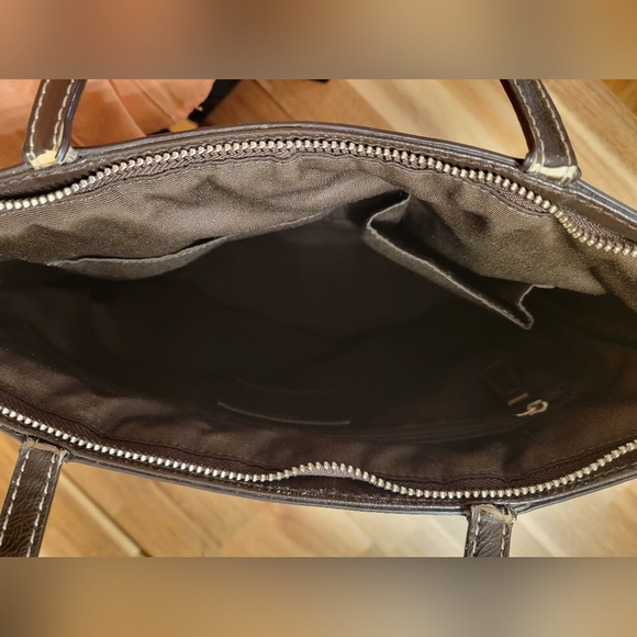 Coach Purse Signature Stripe Brown / Khaki Tote / Shoulder Bag #F19046 - Picture 8 of 8